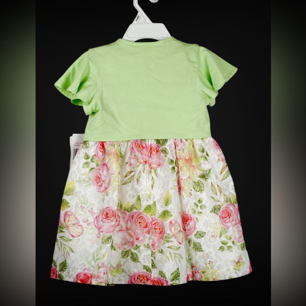 Bonnie Baby 3-Piece Floral Dress Set w/ Green Cardigan & Diaper Cover –Size 24M - Picture 4 of 17